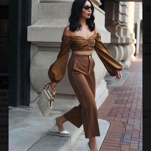 ZARA Brown Trousers Contrasting Stitching Blogger